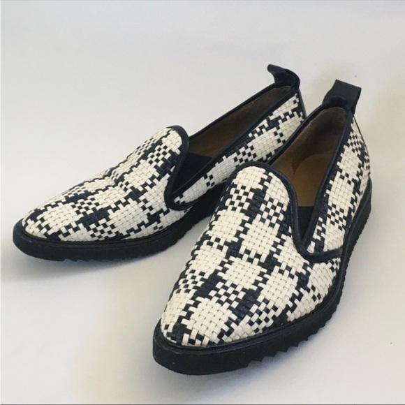 Everlane Woven Checkered houndstooth Black White Flat Platform Street Shoes - Picture 6 of 15
